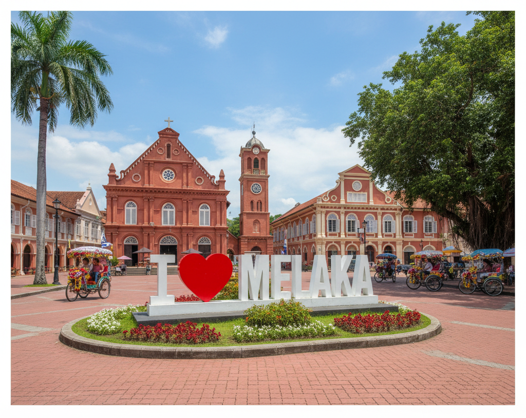 マラッカのオランダ広場と赤い建物