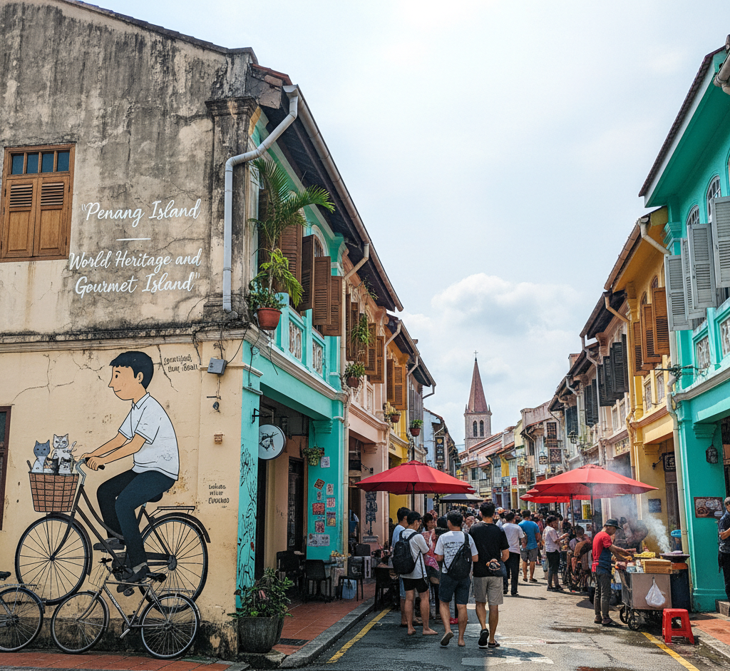 ペナン島ジョージタウンのストリートアートと歴史的建造物