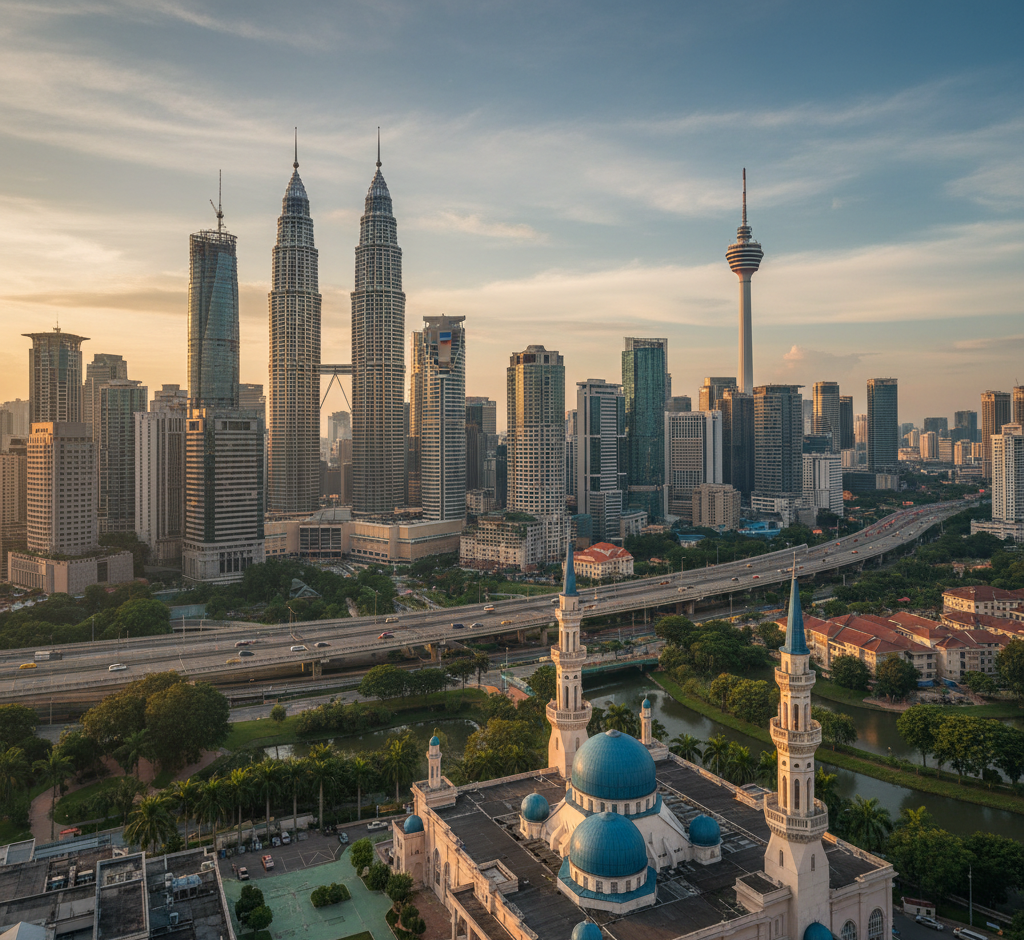 クアラルンプールの街並みとモスク