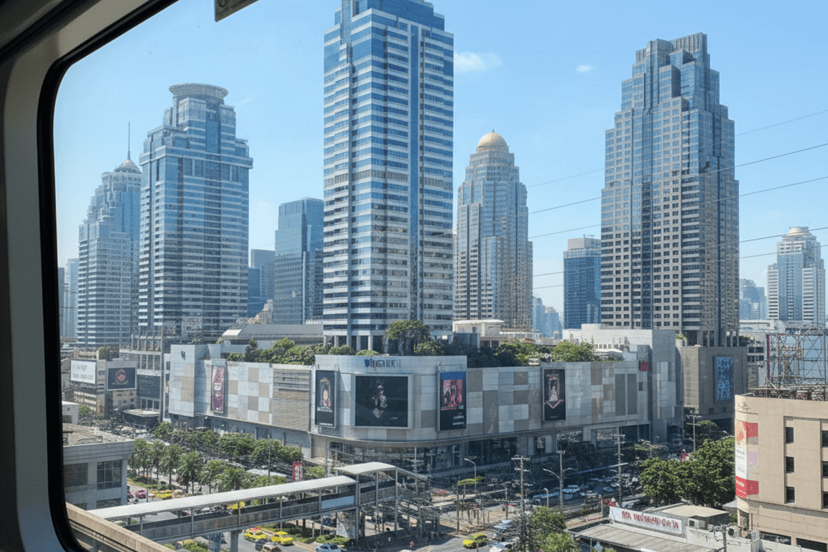 バンコクの交通機関から見える街並み、移動中の撮影風景、BTSスカイトレインやチャオプラヤー川ボートからの景色
