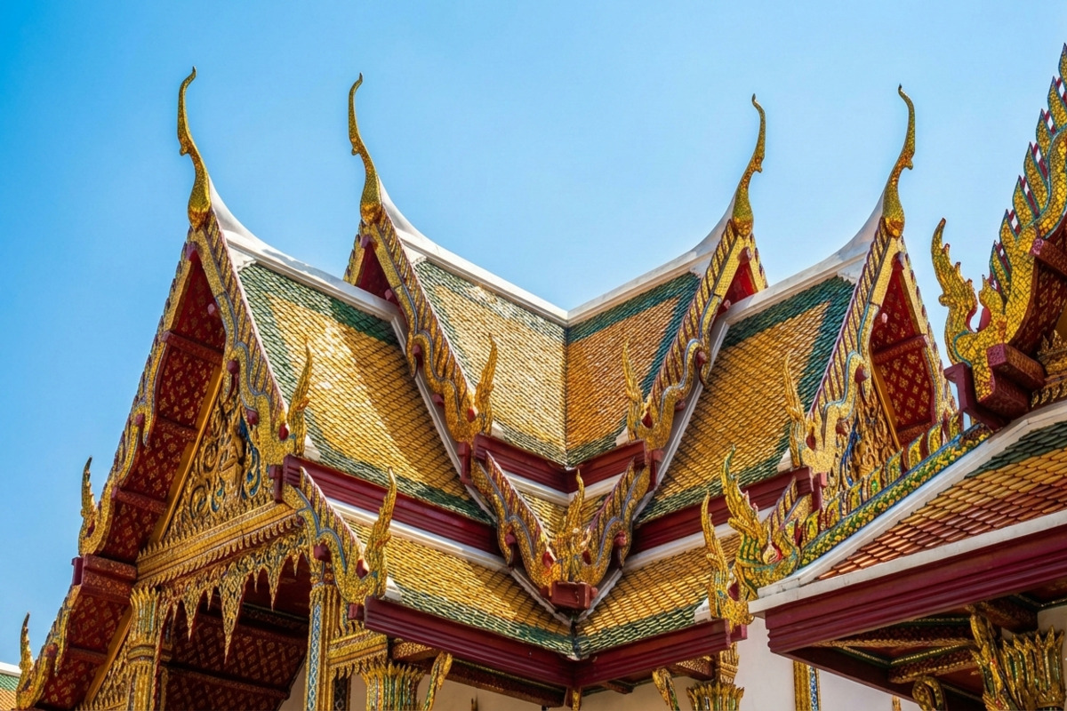 タイの寺院の屋根の：鮮やかな色彩と豪華な装飾が特徴