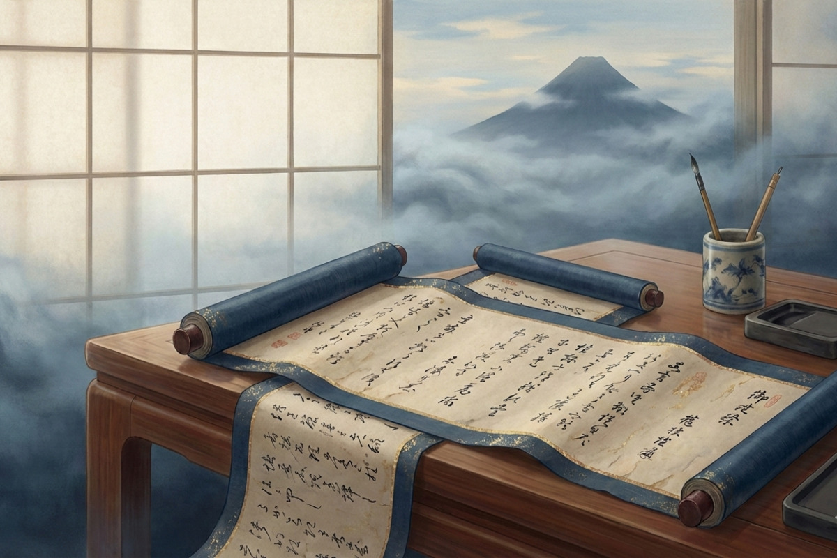 古事記や日本書紀が保管されている図書館や博物館のイメージ、または古文書のイメージ