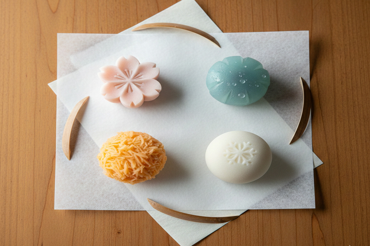 春夏秋冬それぞれの季節を表現した和菓子の盛り合わせ