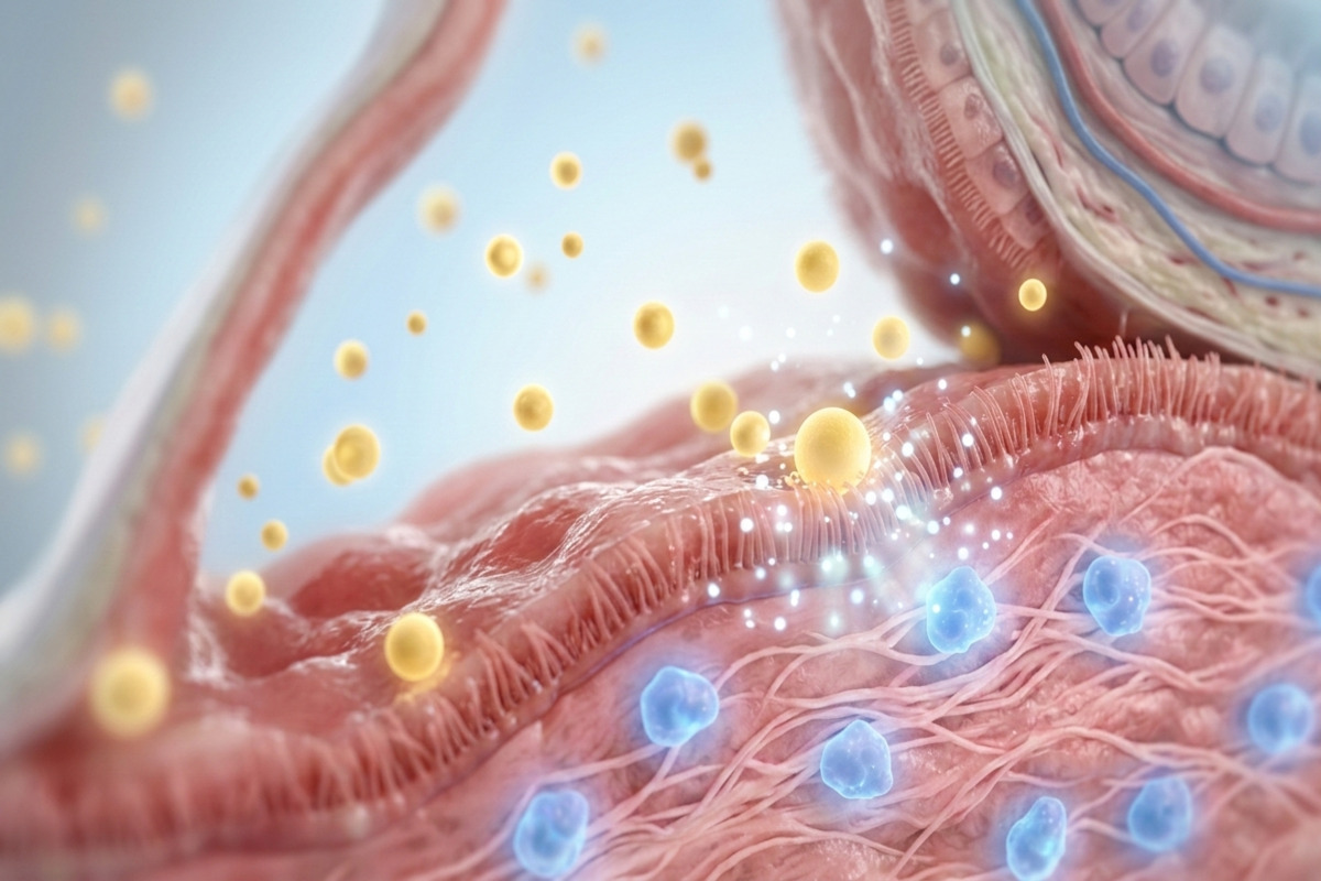 花粉症の免疫メカニズムを示すイメージ。免疫細胞と花粉の相互作用を表現した図